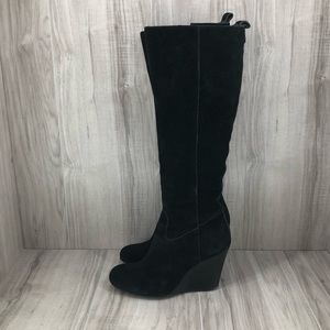 Tory Burch black suede knee high wedge boots size 7.5M
